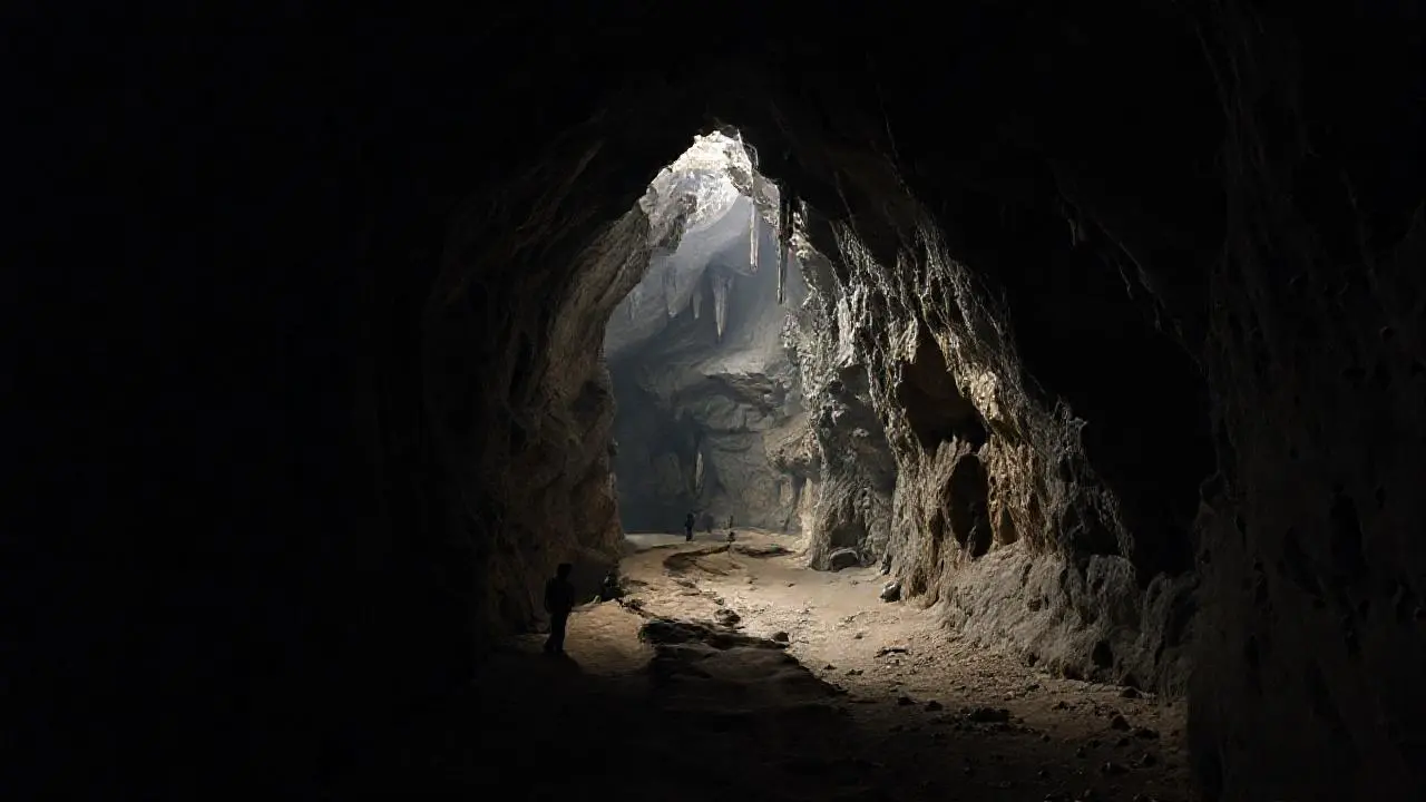 Cueva oscura, extensa, y misteriosa