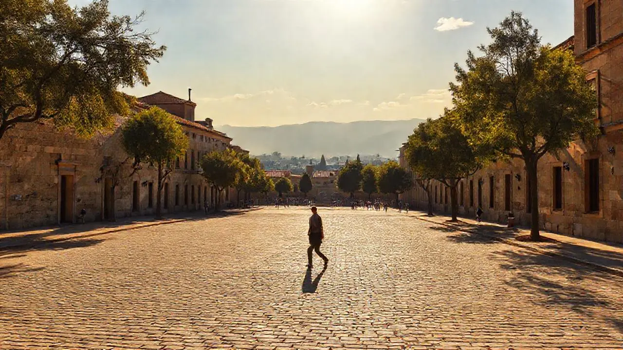 Un paisaje urbano antiguo, cálido y tranquilo