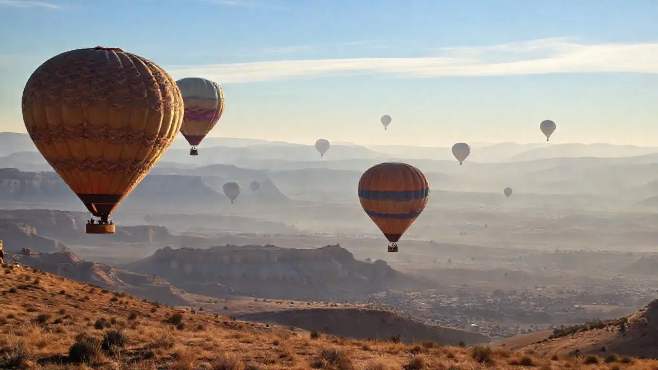 Paisaje vasto, tranquilo y lleno de globos