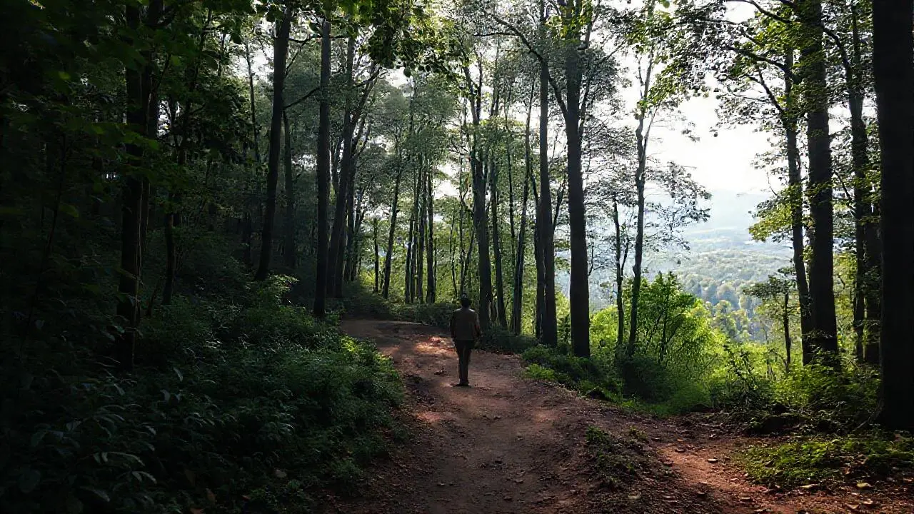 Bosque tranquilo, figura en la distancia