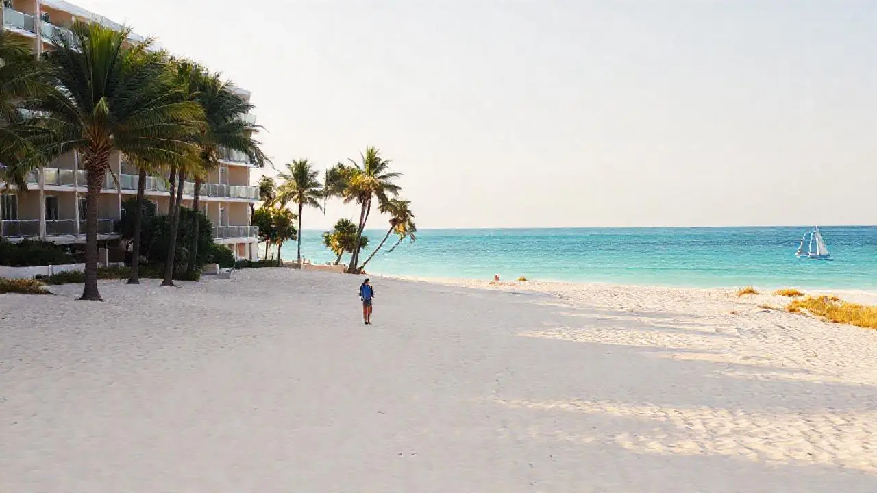 Playa tranquila, luz cálida y vastedad serena