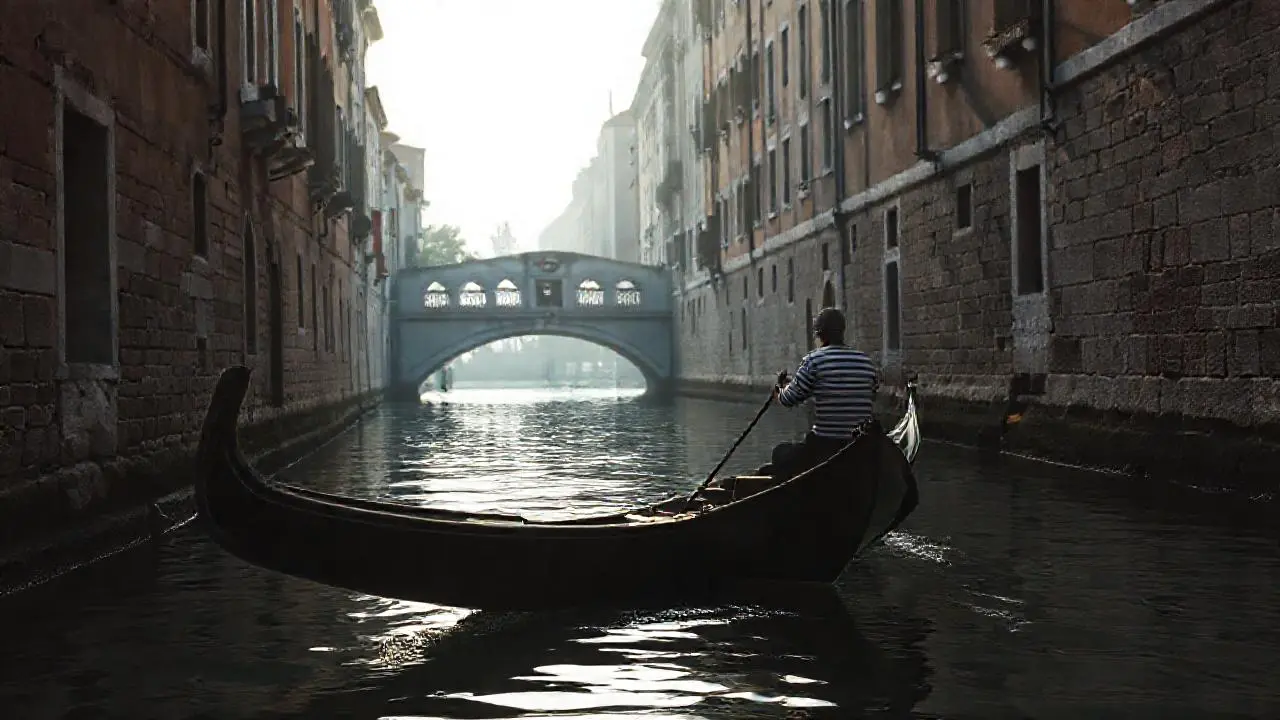 Venecia, tranquila y nostálgica, bajo luz tenue