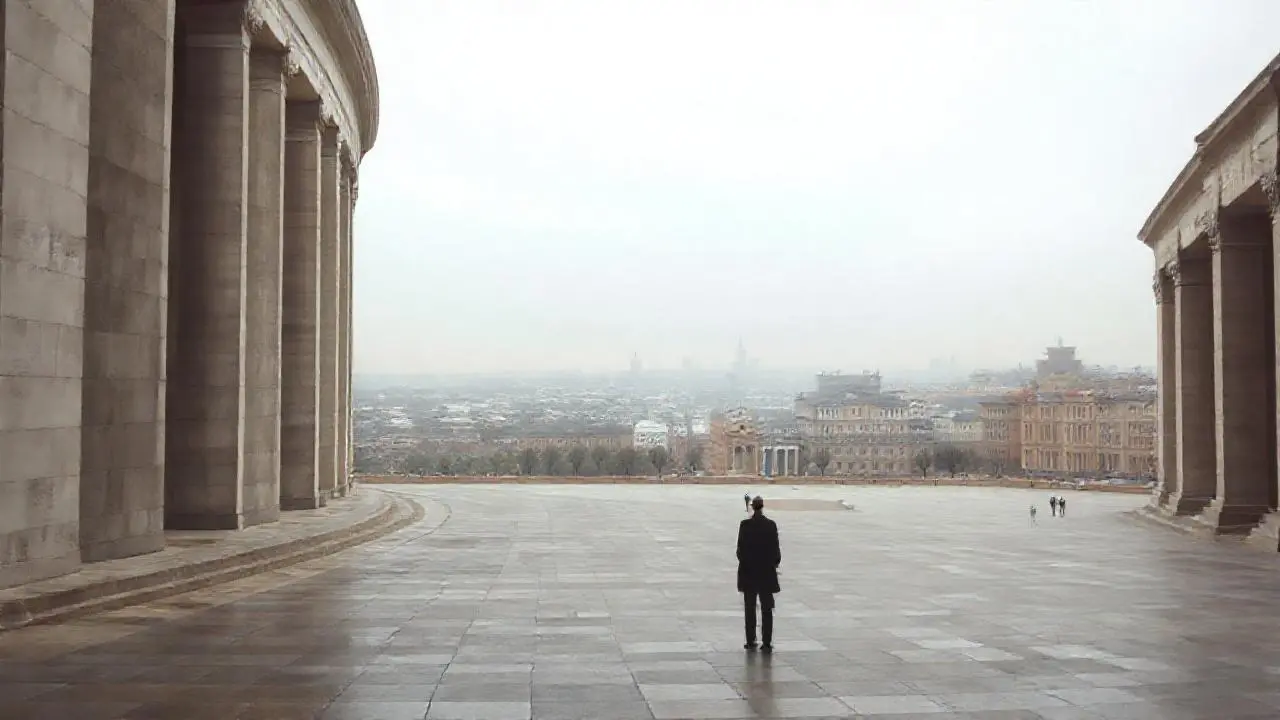 Imponente arquitectura en calma, con perspectiva