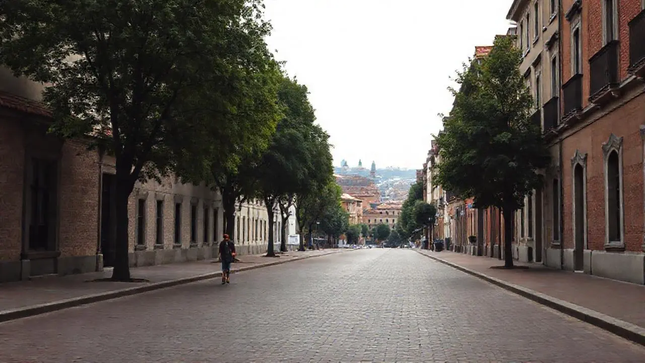 Calle tranquila, arquitectura europea, luz suave