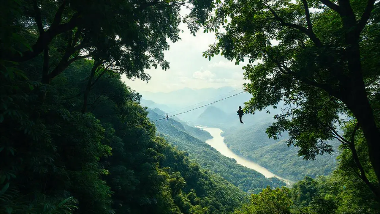 Selva exuberante, altura, y misteriosa perspectiva