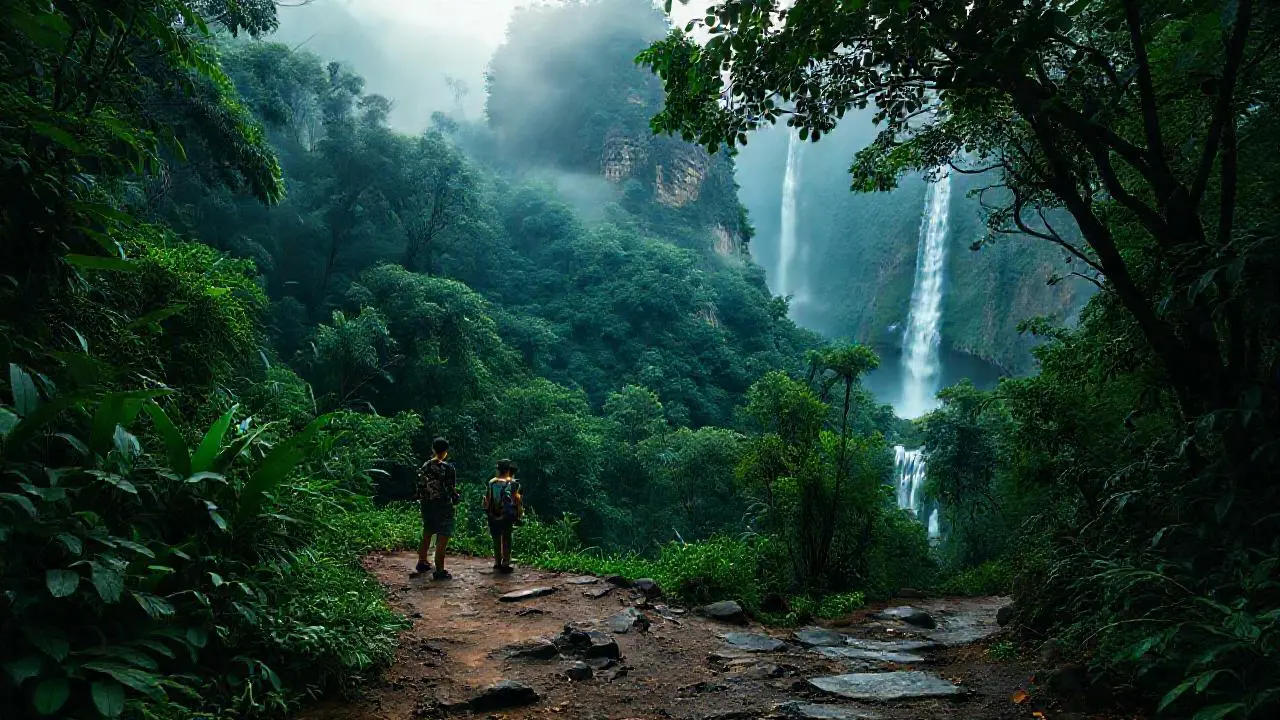 Selva exuberante, sol difuso, y perspectiva profunda