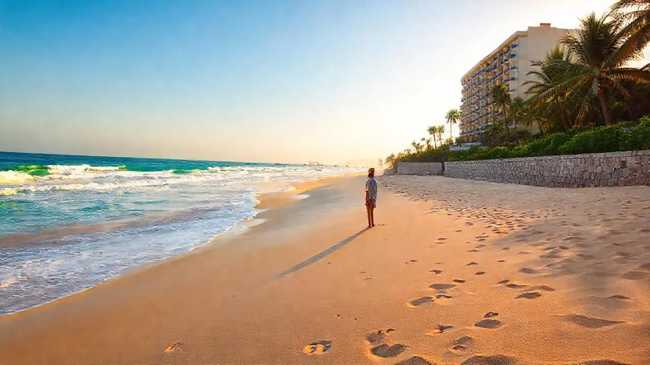 Playa serena, luz cálida y espacio amplio