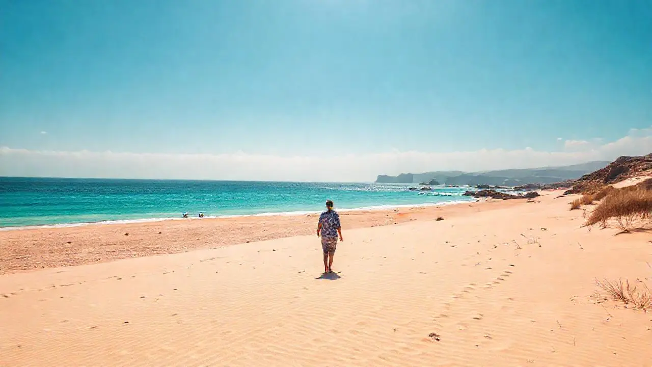 Playa extensa, luz cálida y tranquila