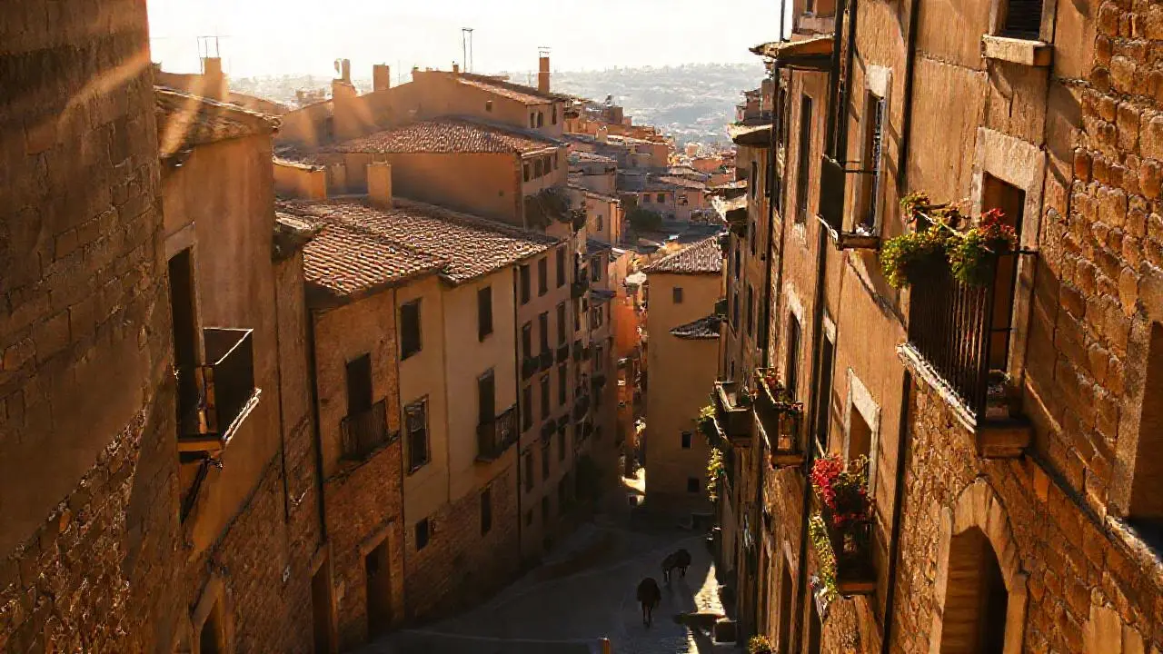 Pueblo antiguo, tranquilo y soleado