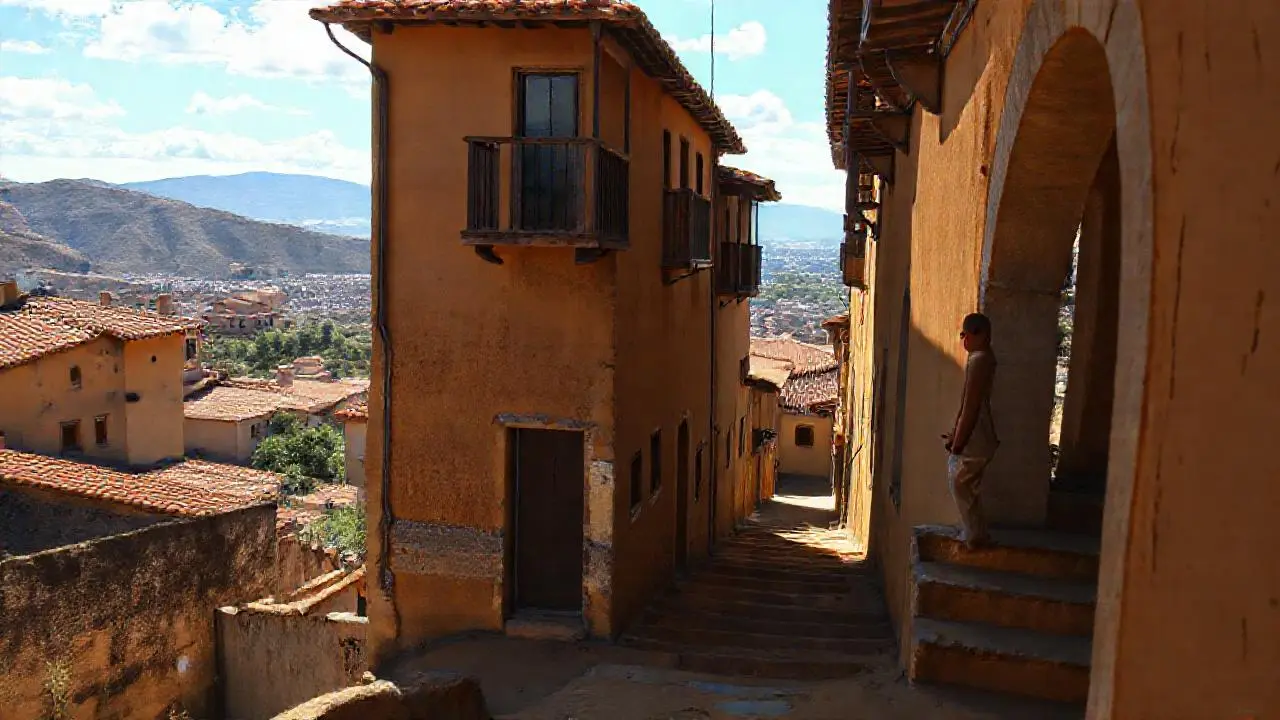 Escena tranquila y evocadora de un pueblo antiguo