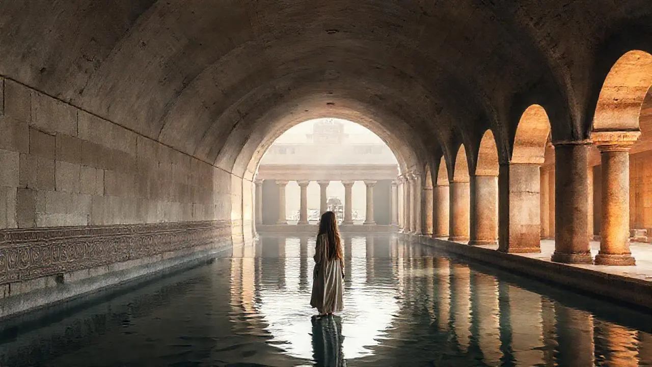 Serena arquitectura ancestral, bañada en luz suave