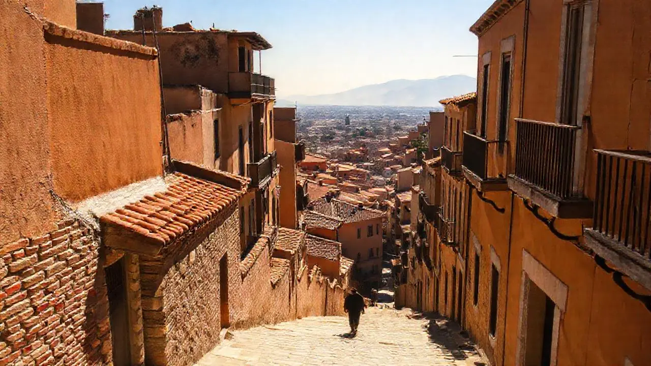 Pueblo antiguo, tranquilo y soleado