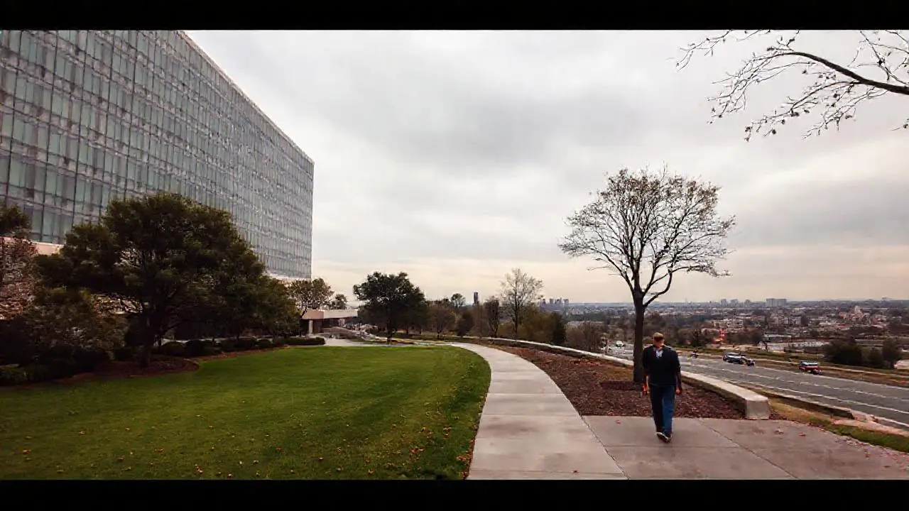 Un hotel tranquilo bajo un cielo gris