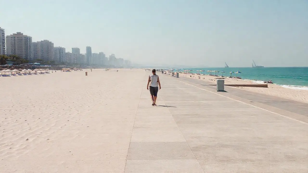 Tranquila playa, luz y espacio infinito