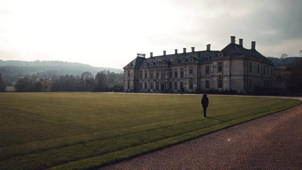 Paisaje tranquilo, palacio antiguo y soledad