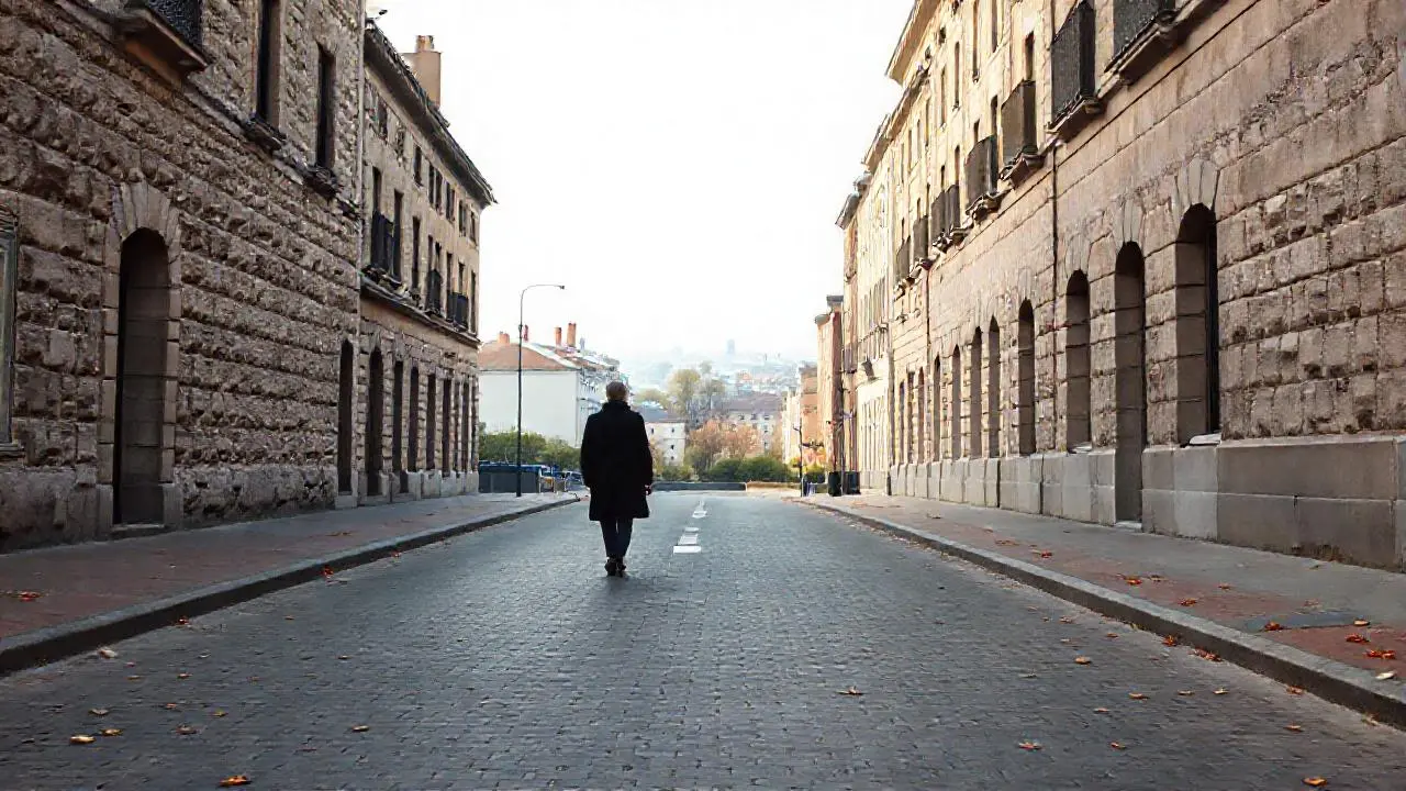 Calle urbana tranquila, ambiente melancólico y tenue