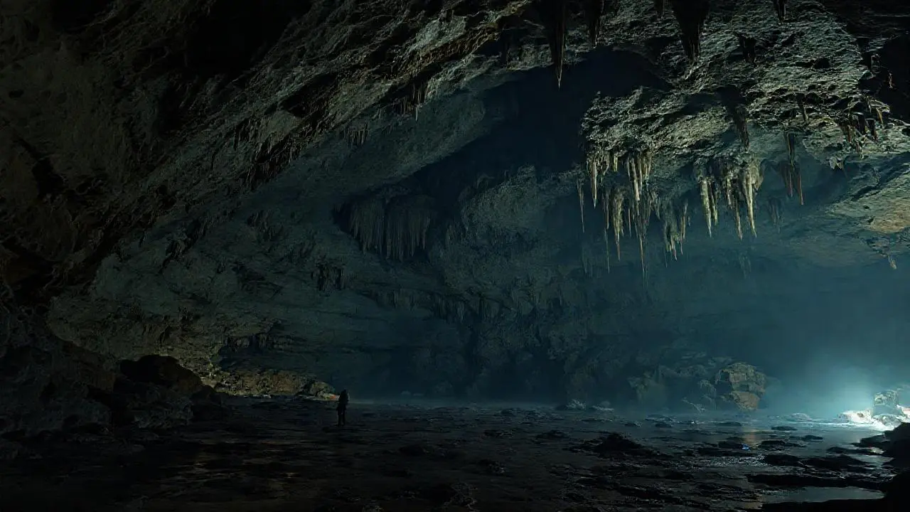 Cueva vasta, oscura, húmeda y silenciosa