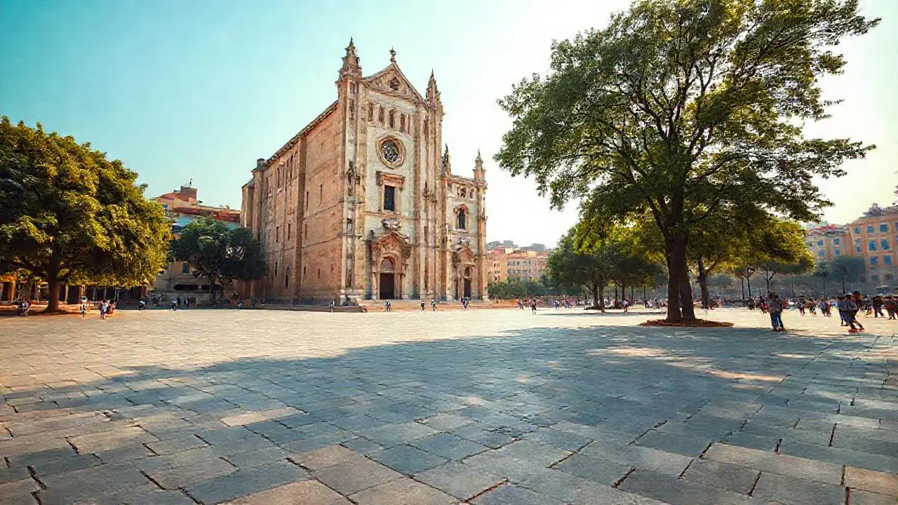Plaza urbana, grandiosa, serena y luminosa