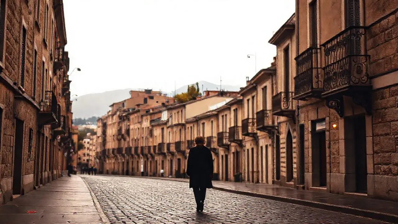Calle antigua, atmósfera suave y melancólica