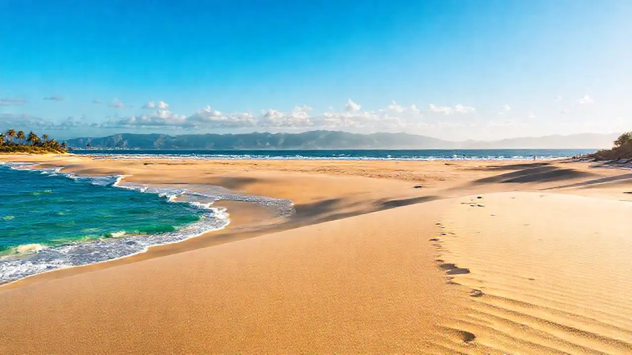 Playa extensa, serena y soleada
