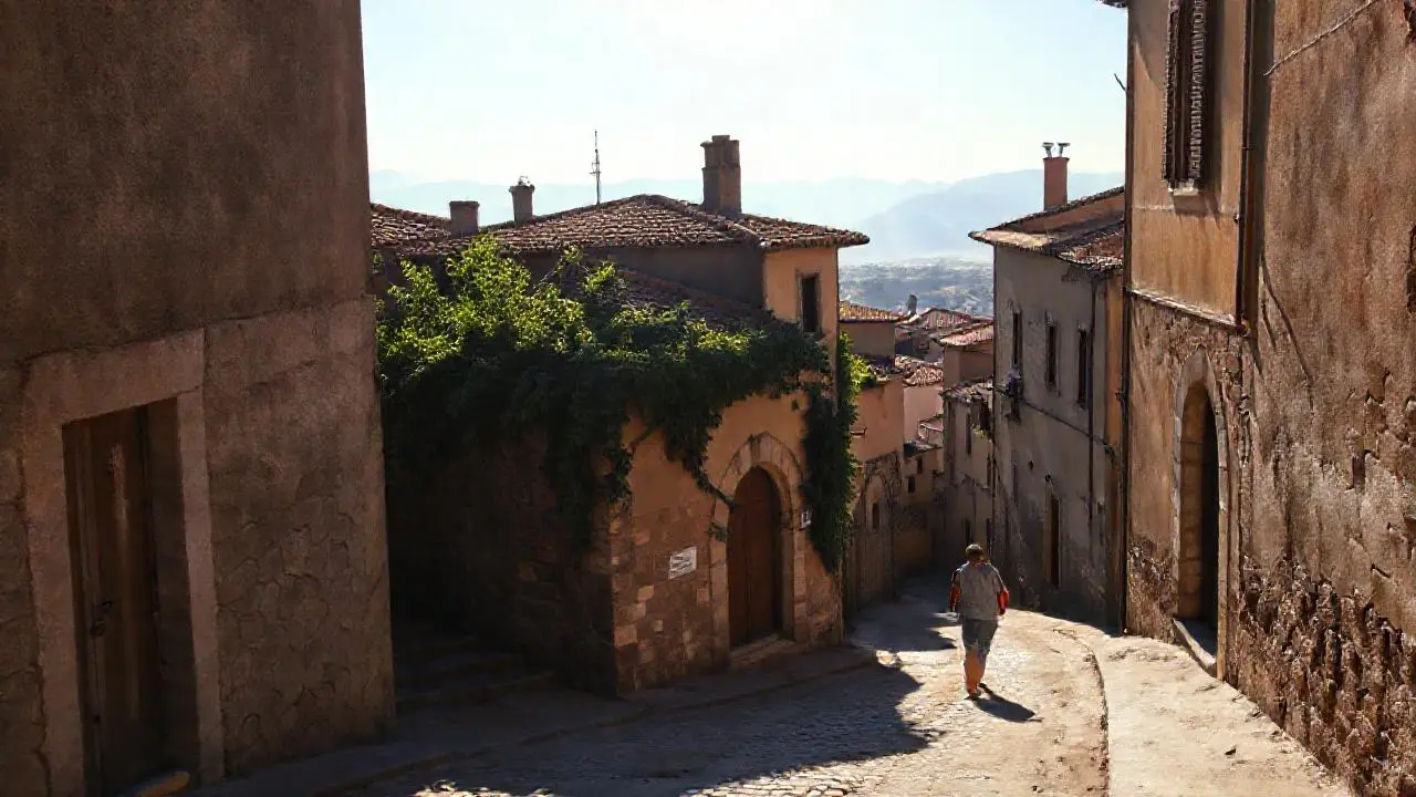 Pueblo antiguo, tranquilo y soleado