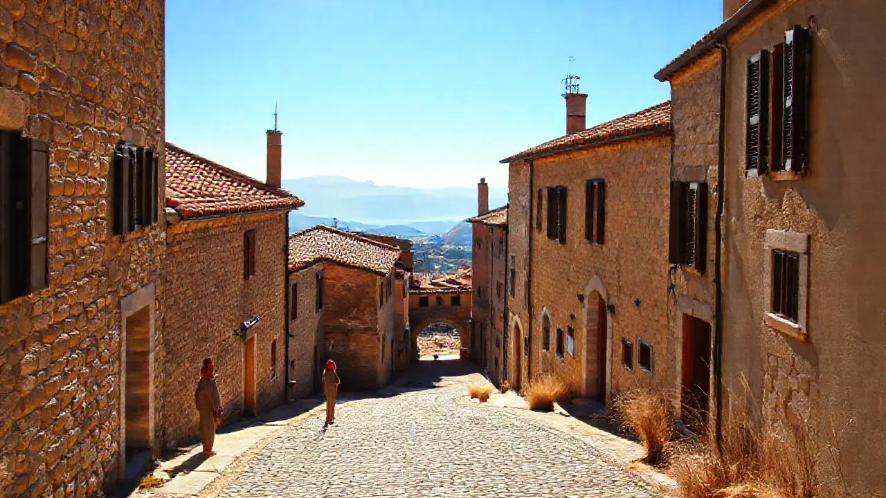 Un pueblo antiguo, tranquilo y soleado
