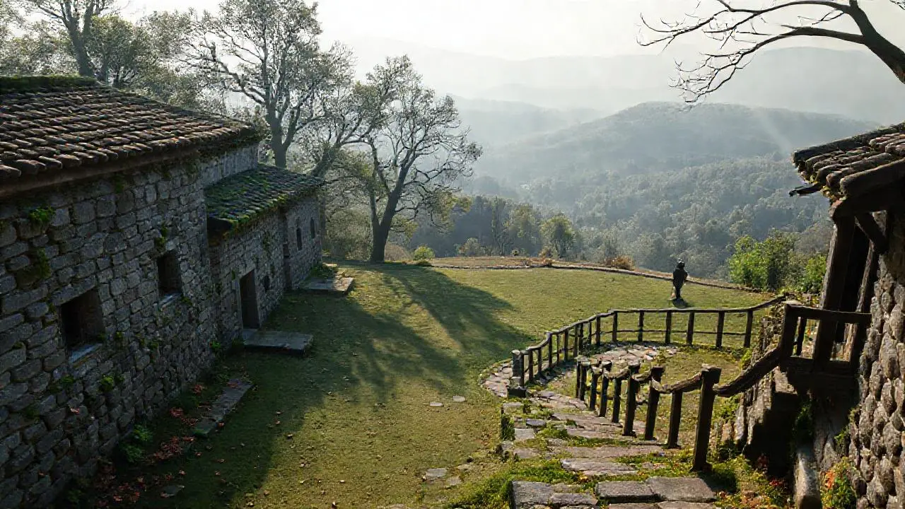 Antiguo paisaje sereno, lleno de historia