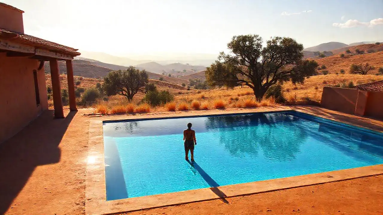 Piscina tranquila bajo luz dorada