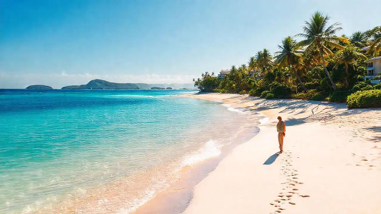 Playa tropical, calma, y sol radiante