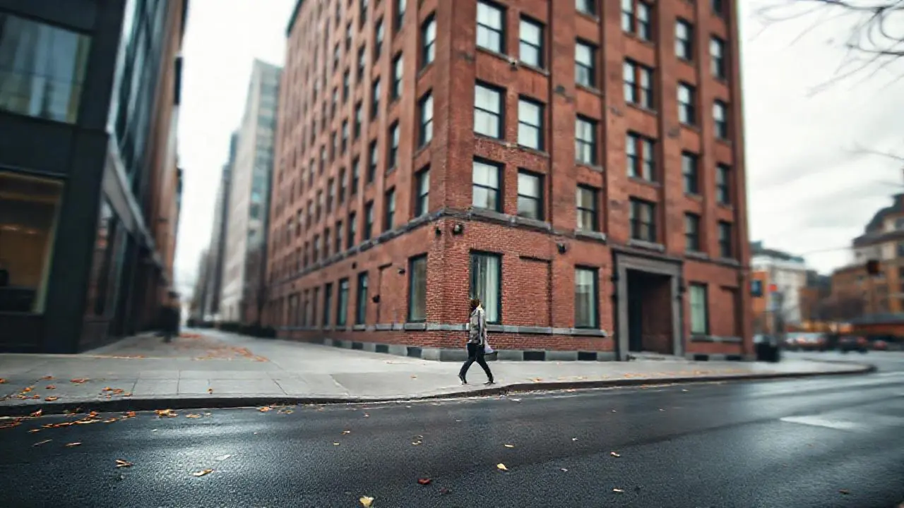 Calle urbana tranquila, arquitectura moderna y gris