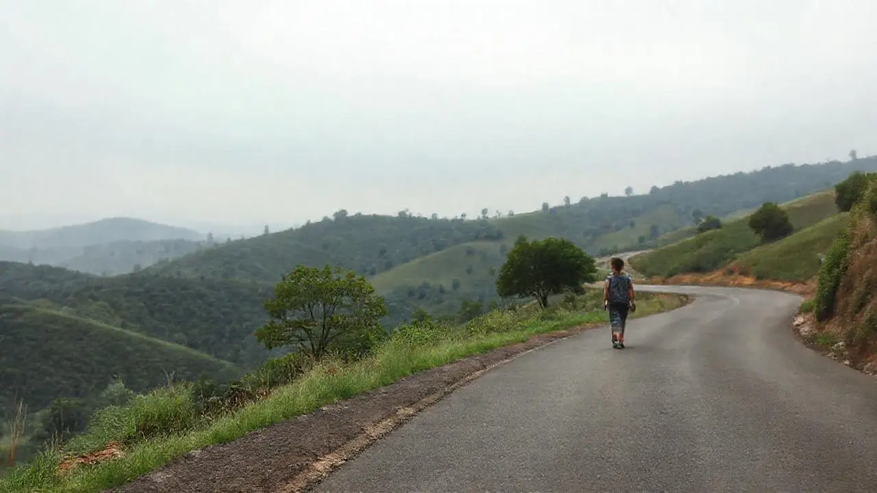 Paisaje sereno y solitario bajo cielo brumoso