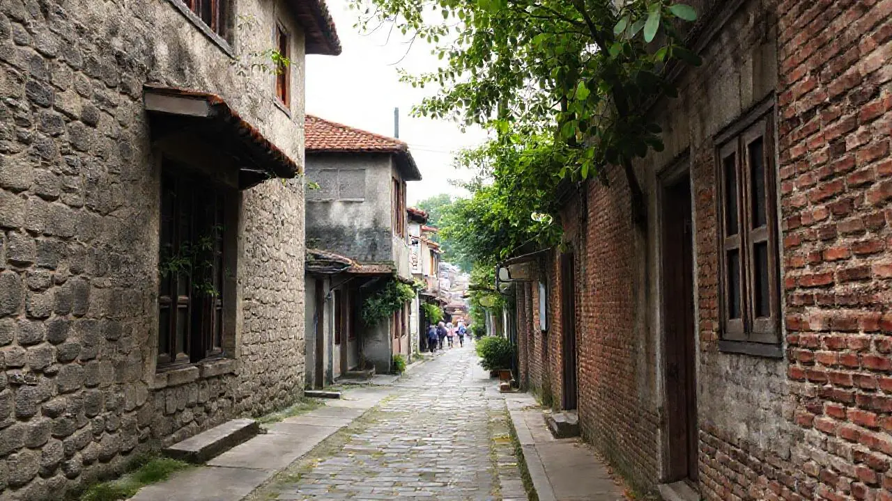 Tranquila calle vietnamita, luz suave y antigua