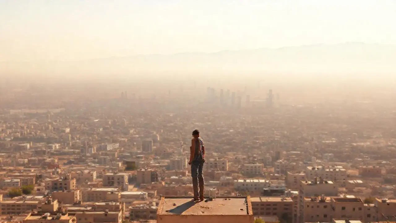 Ancho paisaje urbano, cálido y difuso