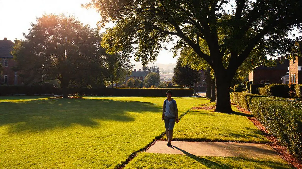 Tranquila escena suburbana, luz suave y difusa