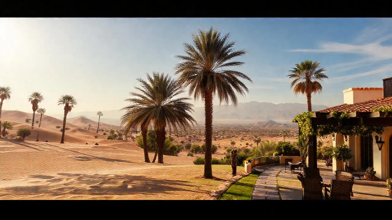 Tranquilo oasis bajo el sol cálido