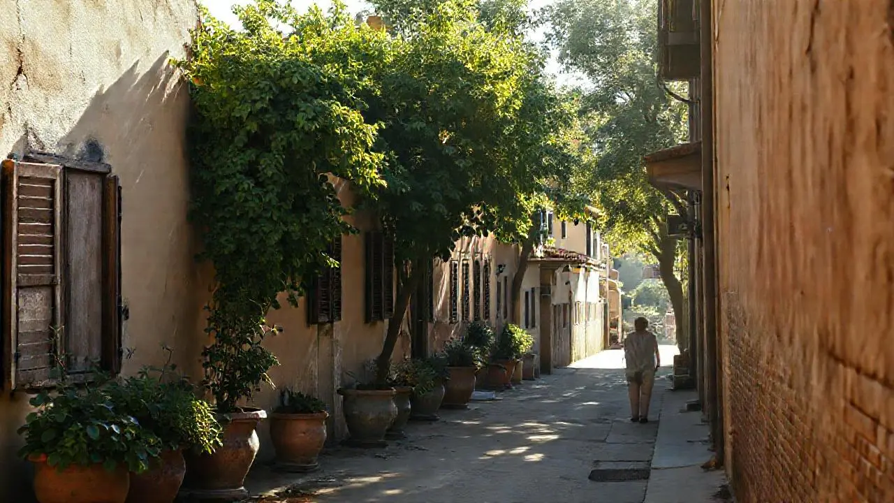 Pueblo soleado, tranquilo y evocador