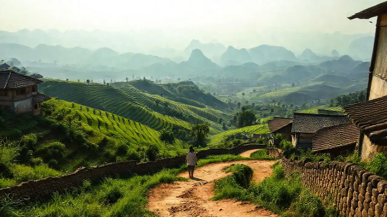 Paz rural, luz suave, paisaje sereno