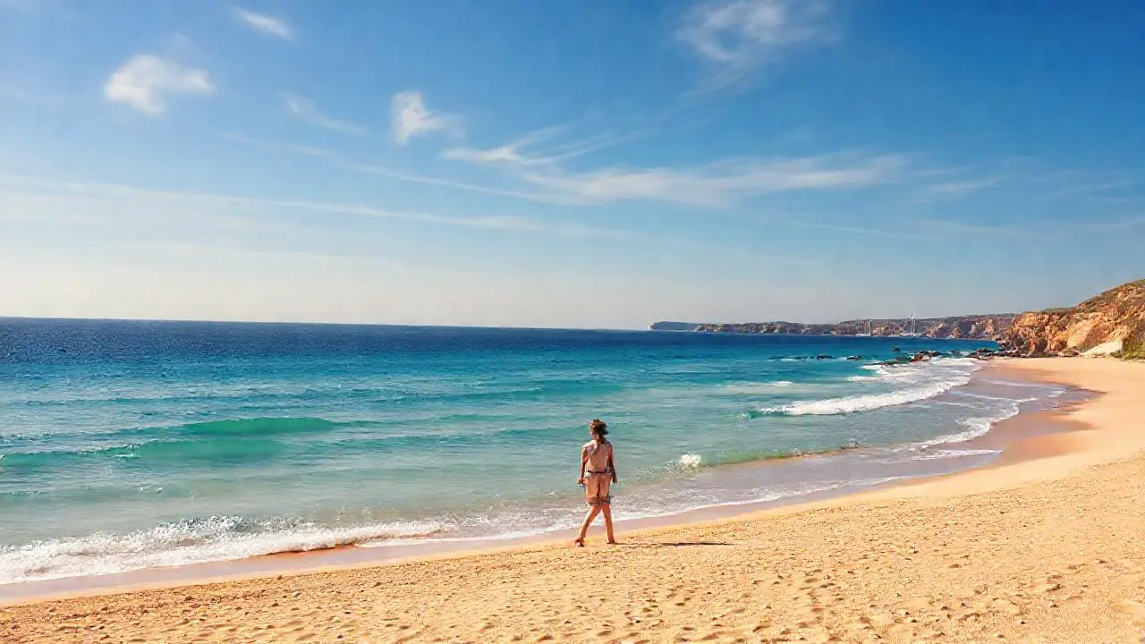Playa tranquila, sol, mar y horizonte