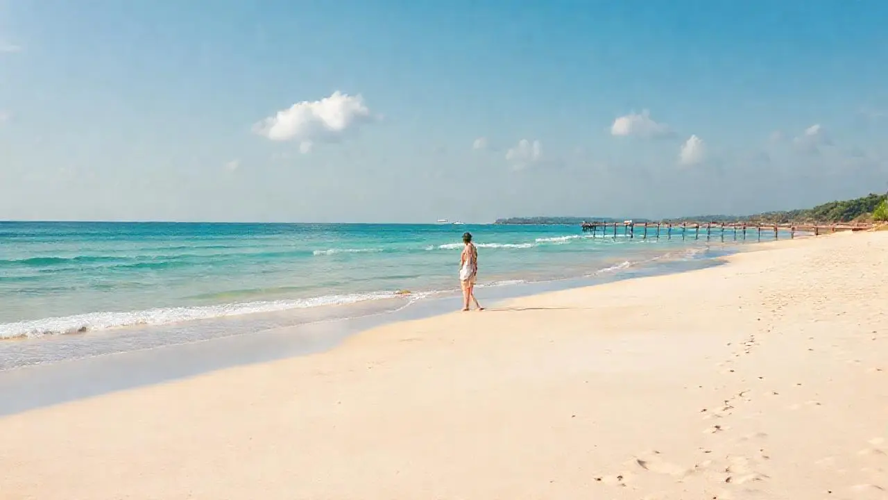 Playa tranquila, cielo azul y ambiente sereno