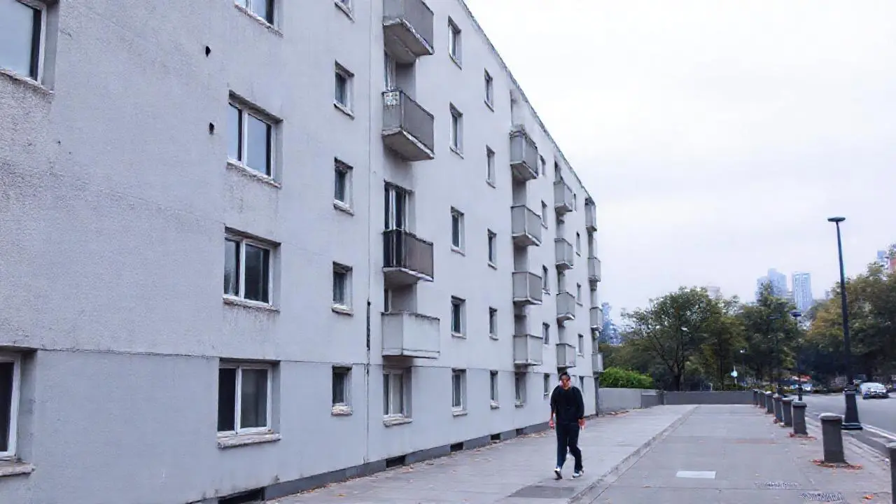 Edificio urbano, melancólico y ligeramente borroso