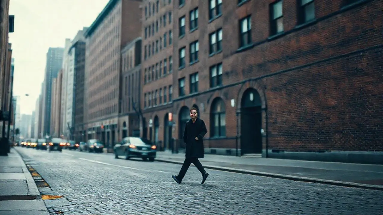Una calle urbana, melancólica y ligeramente borrosa
