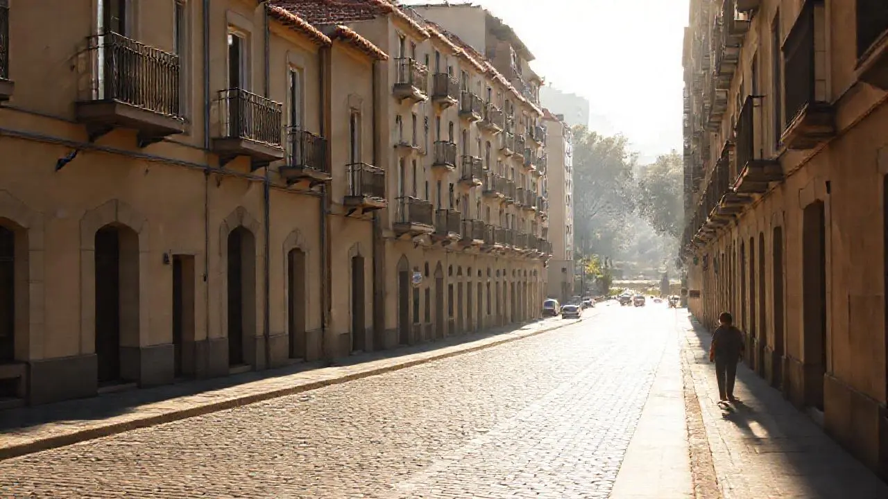 Ciudad tranquila, luminosa y ligeramente difusa