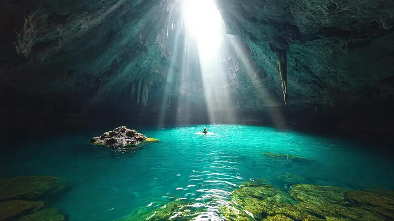 Impresionante cueva subterránea con agua turquesa