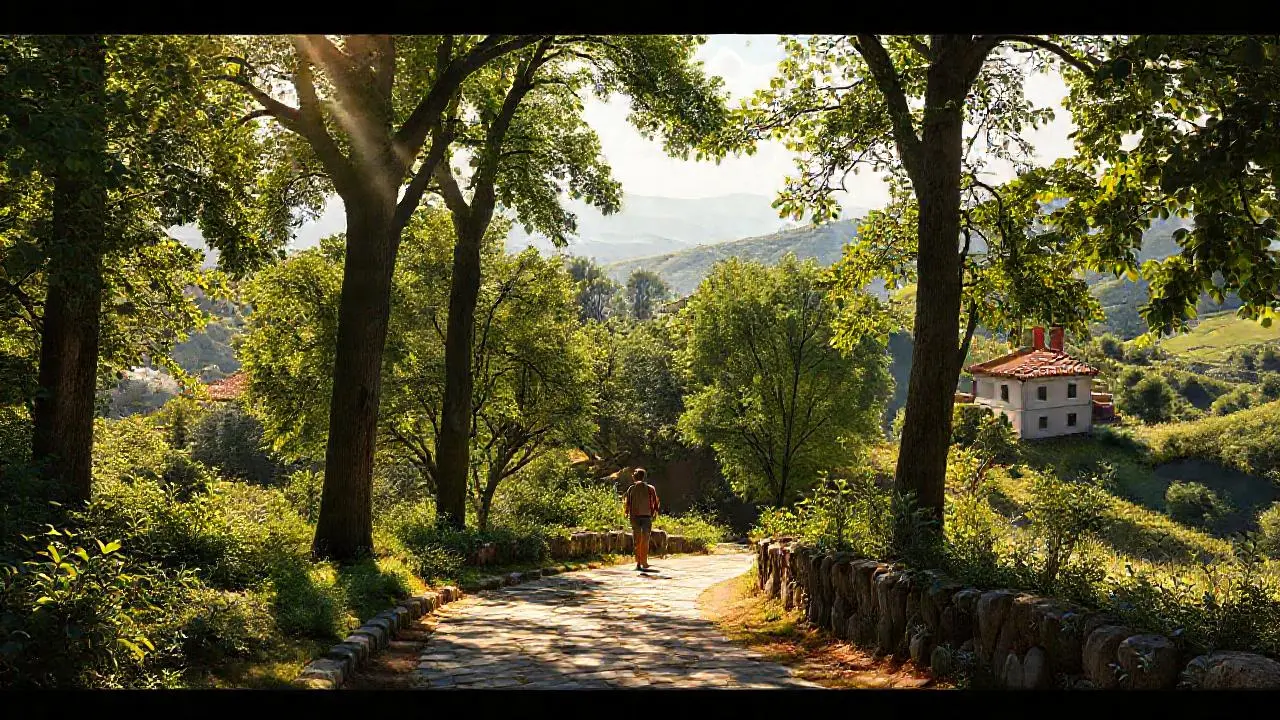 Camino soleado en paisaje tranquilo y natural