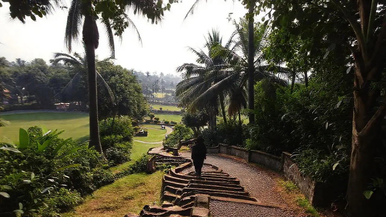 Jardín tranquilo, brumoso y expansivo