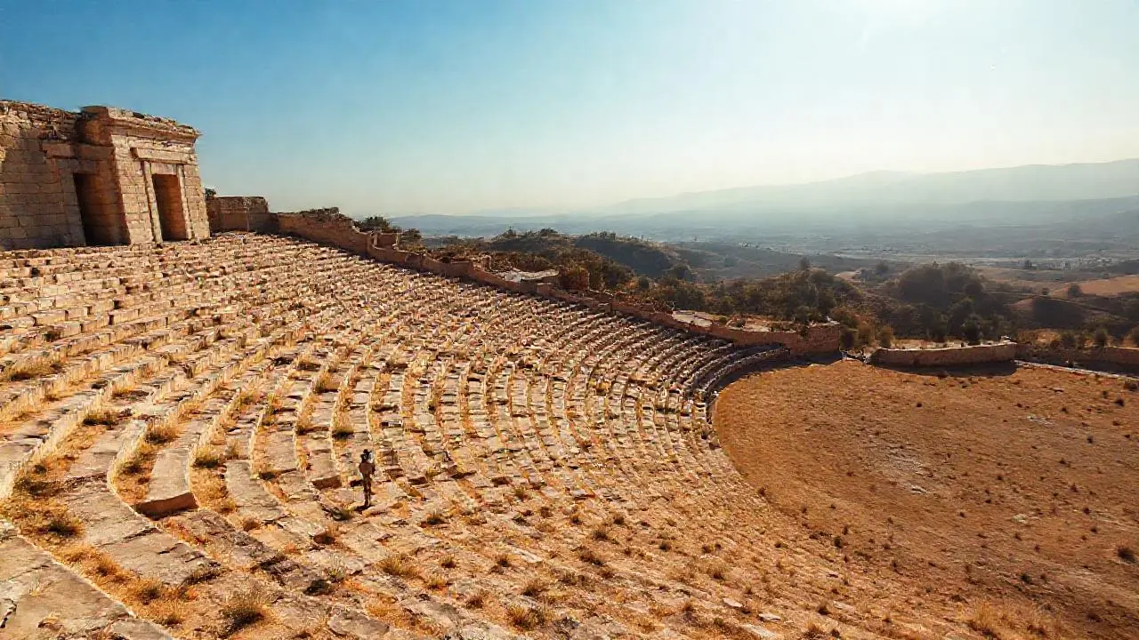 Ruinas antiguas, luz cálida y quietud