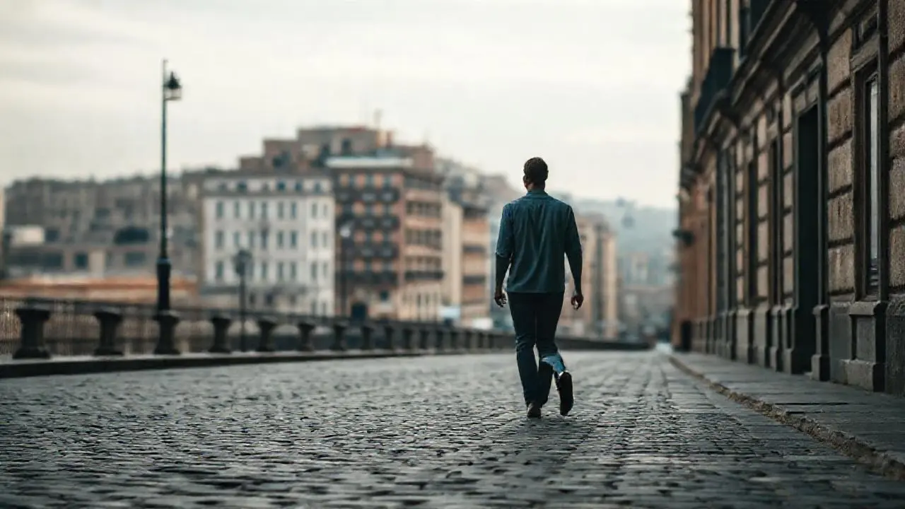 Calle tranquila, ambiente realista y melancólico