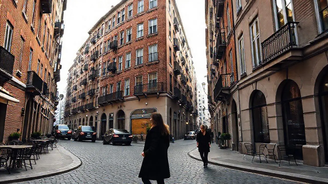 Calle urbana tranquila, luz difusa y añeja