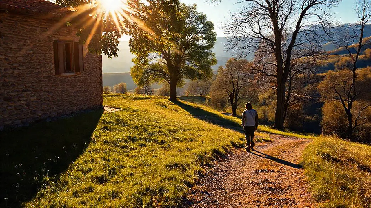 Paisaje rural tranquilo bajo luz cálida