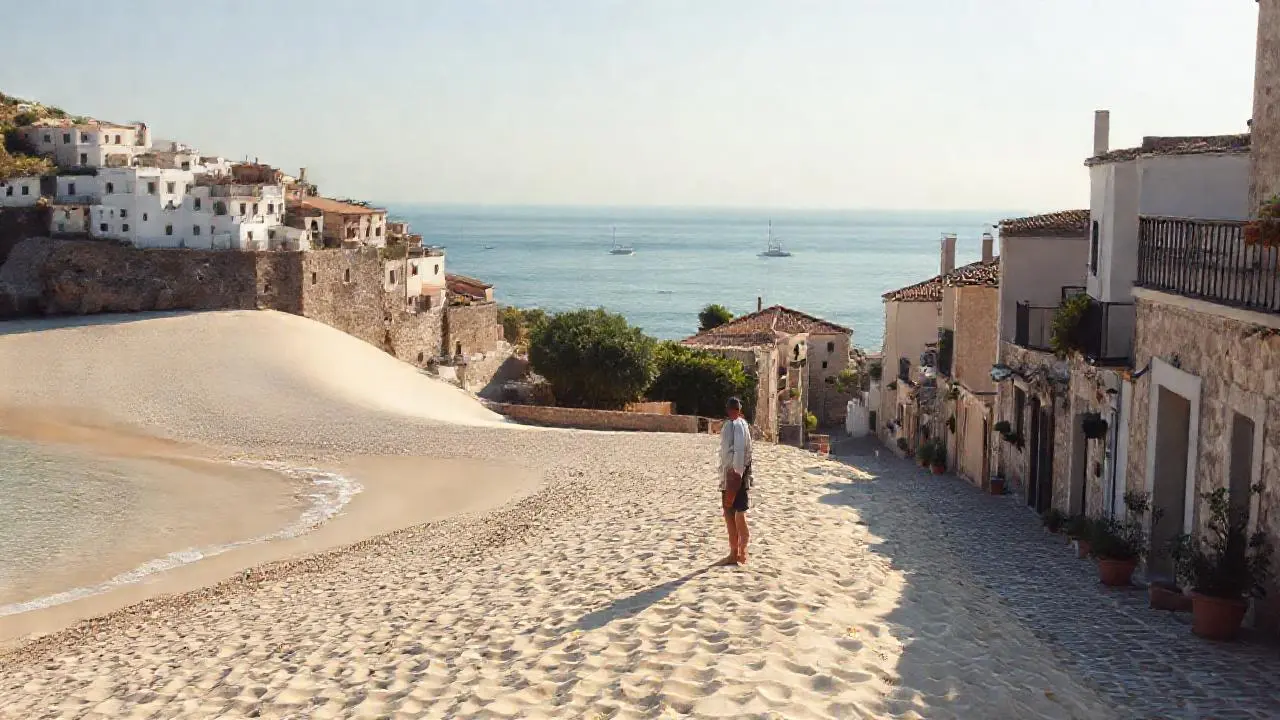 Playa tranquila, luz cálida y ambiente relajado
